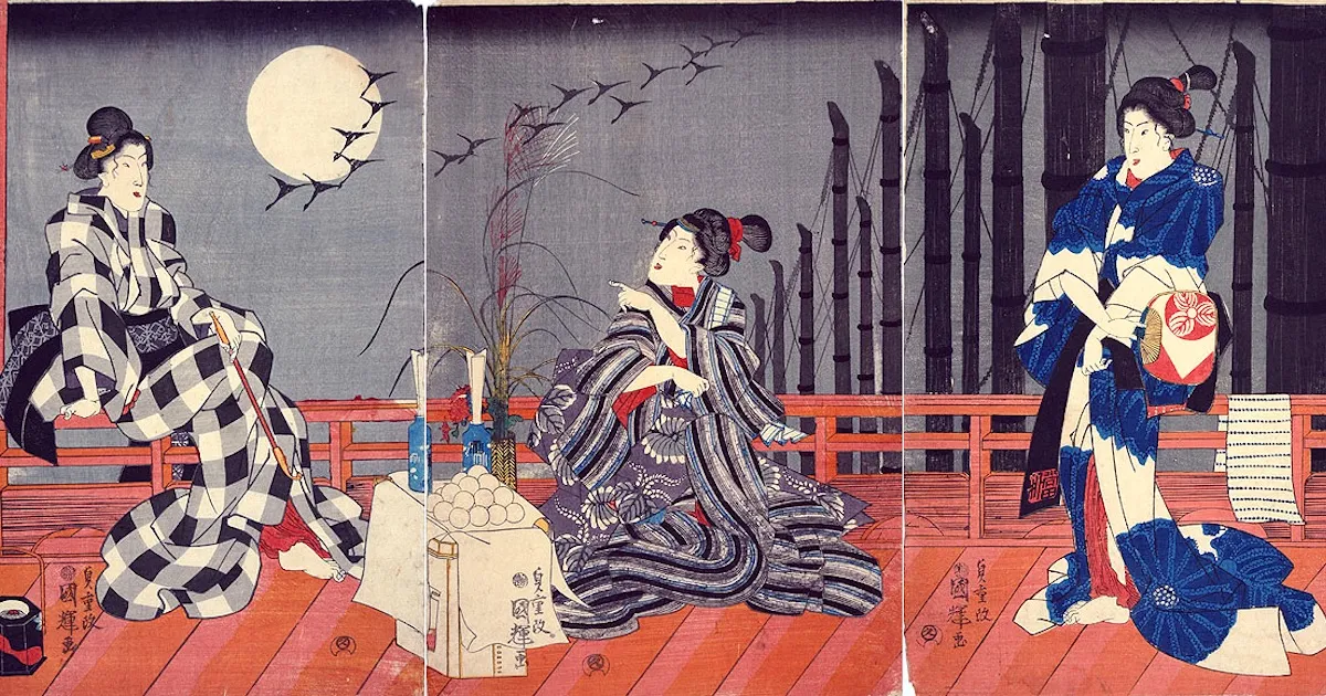 Utagawa Kuniteru – Observation de la lune à Takanawa, lieu célèbre d’Edo (1843-47)